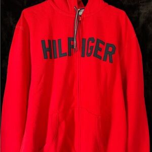 TOMMY HILFIGER Hoodie Men xl Zip Fleece Sweatshirt Cotton Blend Red
